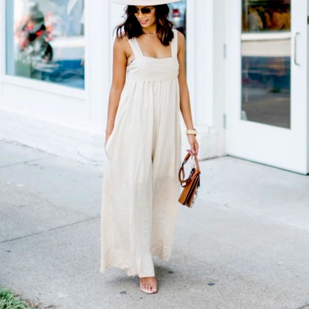 NWOT Blue Blush Tan Jumpsuit